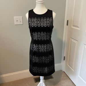 WHBM Sleeveless Black and White Laser Cut Sheath Dress 4